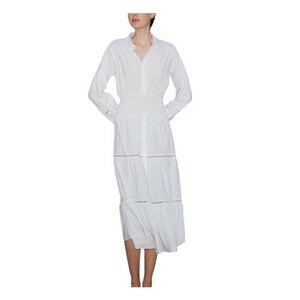 Thakoon White Smocked Shirt Maxi Dress NWT Size 6 Long Sleeve Collared